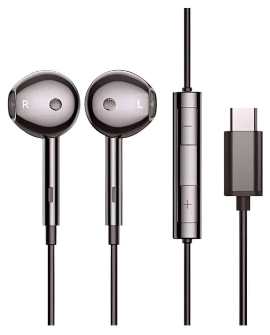 Accessonico USB C Headphones Wired USBC with Microphone Earbuds Wired USB-C Earphones in-Ear 3-Button Remote (Black)
